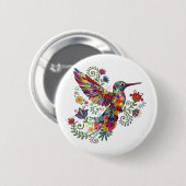 Farbige florale Kolibri-Wasserfarbenkunst Button (Vorne & Hinten)