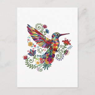 Farbige florale Kolibri-Wasserfarbenkunst Postkarte
