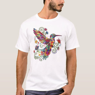 Farbige florale Kolibri-Wasserfarbenkunst T-Shirt