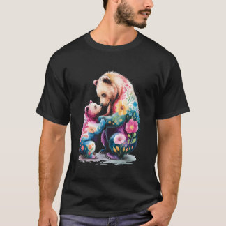 Farbige Florale Mama Bär Cub Aquarell Muttertag  T-Shirt