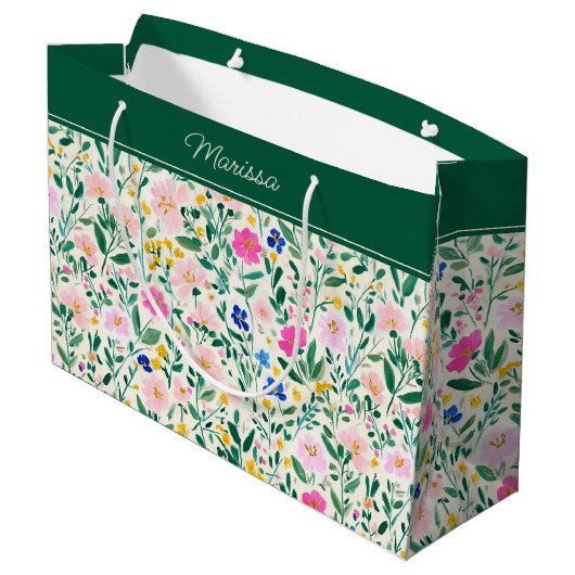 Farbige Florale Personalisierte Große Geschenktüte (Rückseite Schrägansicht)