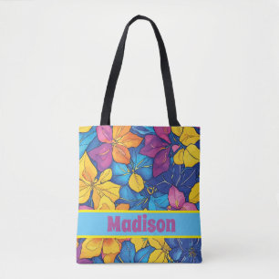 Farbige Florale Personalisierte Name Farbige Flora Tasche