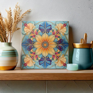 Farbige florale Tile Pat# Pulver Blue Gold ID1078 Fliese