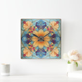 Farbige florale Tile Pat# Pulver Blue Gold ID1078 Quadratische Wanduhr (Zuhause)