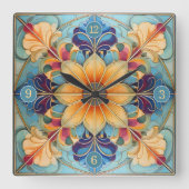 Farbige florale Tile Pat# Pulver Blue Gold ID1078 Quadratische Wanduhr (Vorderseite)