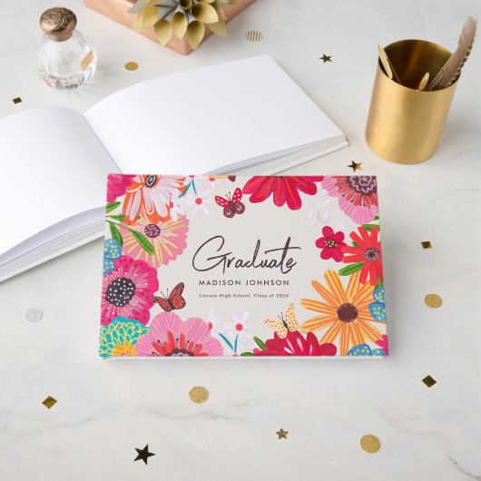 Farbige Florale Unterschriften für Gäste der Absch Gästebuch (Vorderseite Offen)