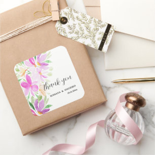 Farbige Florale Wasserfarben Handgemalte Monogramm Quadratischer Aufkleber