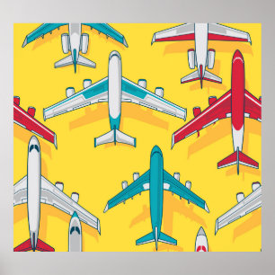 Farbige Flugzeug Sky: Vintage Luftfahrzeuge Poster