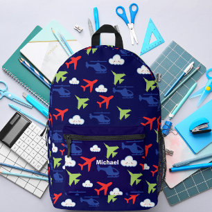 Farbige Flugzeuge Lustige Wolken Navy Blau Benutze Bedruckter Rucksack