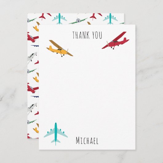 Farbige Flugzeuge Muster Kids Individuelle Name Dankeskarte (Vorne/Hinten)