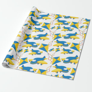 Farbige Flugzeuge und Kites-Kids-Muster Geschenkpapier