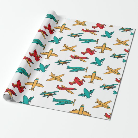 Farbige Flugzeugmuster - weißer Hintergrund Geschenkpapier (Ungerollt)