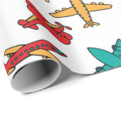 Farbige Flugzeugmuster - weißer Hintergrund Geschenkpapier (Rolleneckpunkt)