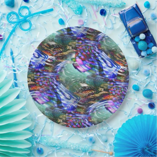 Farbige Fluktuation virtueller Bilder über Schlach Pappteller (Party)