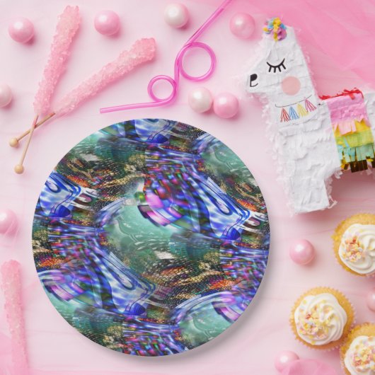 Farbige Fluktuation virtueller Bilder über Schlach Pappteller (Party)