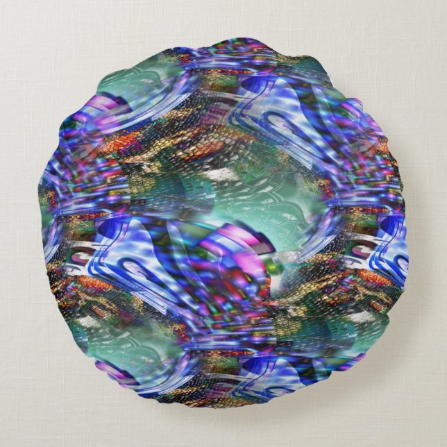 Farbige Fluktuation virtueller Bilder über Schlach Rundes Kissen (Rückseite)
