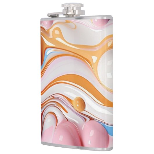 Farbige Flüssigkeit mit Blasen Flachmann (Links)