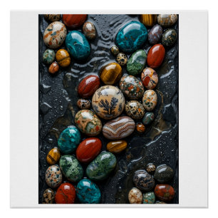 Farbige Flusssteine Nasse Kiesel Natur Fleece Bl Poster