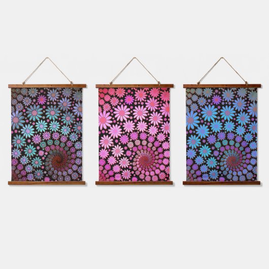 Farbige Fraktal Blume Boho Floral Design Wandteppich Mit Holzrahmen (Dreifach)