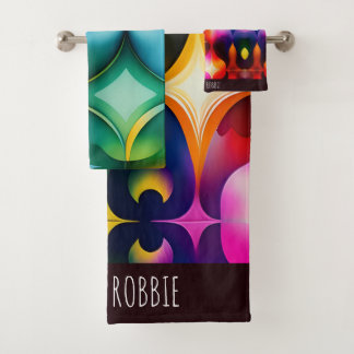 Farbige Fraktal-Blume Regenbogenmuster Badhandtuch Set