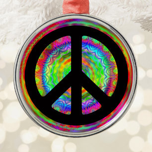 Farbige Fraktal-Kaleidoskop-Schwarz-Friedenssymbol Ornament Aus Metall