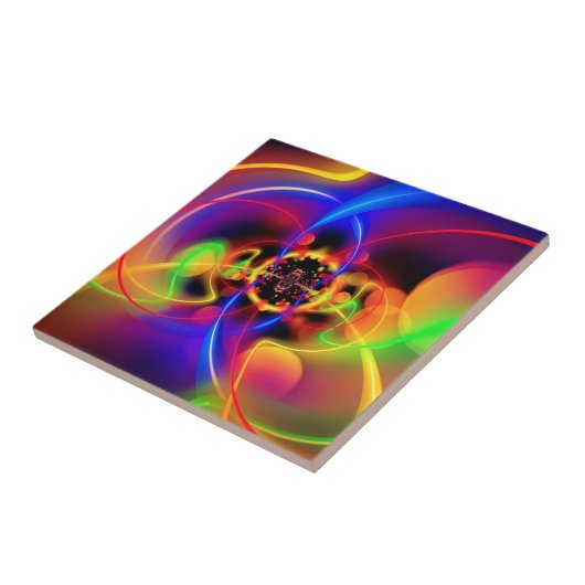 Farbige Fraktal Neon Light Waves Keramik Tile Fliese (Seite)