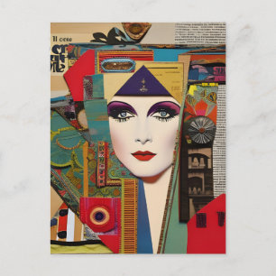 Farbige Frau Mixed-Media-Collage Abstract Postkarte