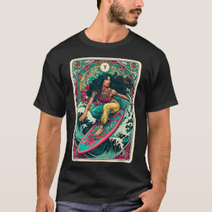 Farbige Frau-Wellen-Surfer-Tarotkarte Künstlerisch T-Shirt