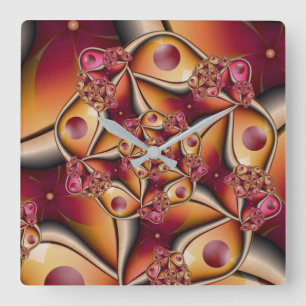 Farbige Freude Abstrakt Rot Orange Fantasy Fraktal Quadratische Wanduhr