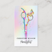 farbige Friseurschere und Schmetterlingslogo Visitenkarte (Vorderseite)