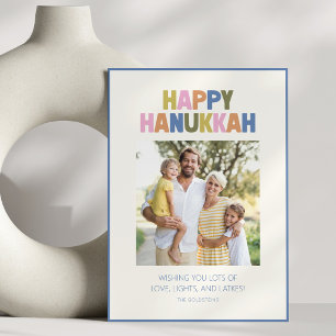 Farbige Frohe Chanukka Familienfoto-Typografie Feiertagskarte