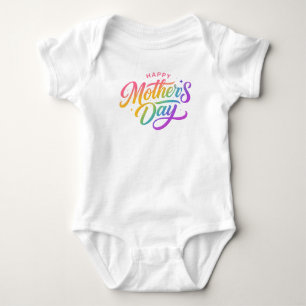Farbige Frohe Muttertags-Regenbogen-Kalligrafie Baby Strampler
