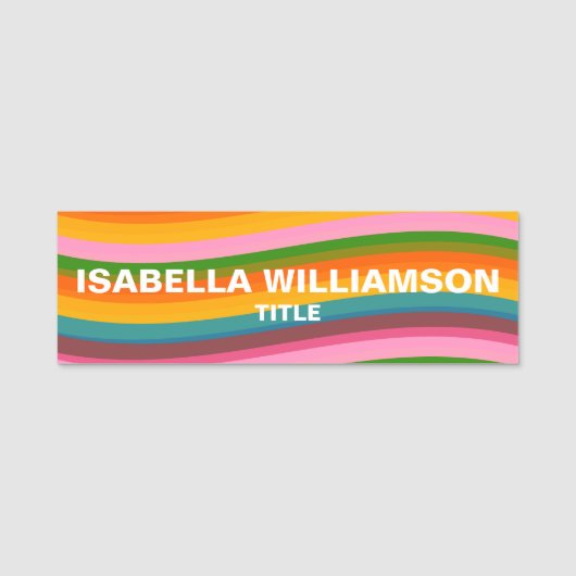 Farbige Fröhliche Helle Regenbogen-Wellen-Foto-ID Namensschild (Vorderseite)