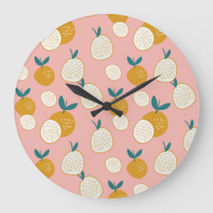 Farbige Früchte, nahtlose Hintergrundmuster. Große Wanduhr