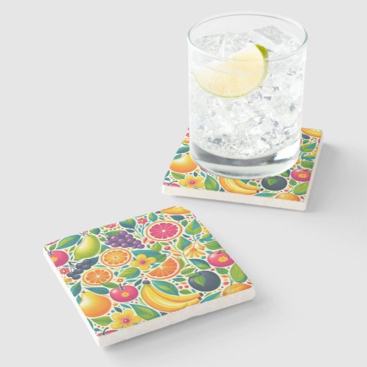 Farbige Früchte Steinuntersetzer (Seitenansicht)