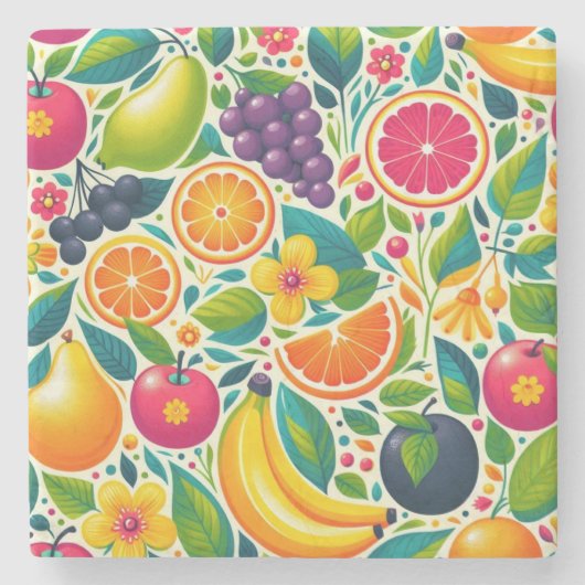 Farbige Früchte Steinuntersetzer (Vorderseite)