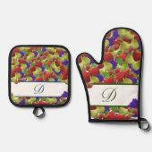 Farbige Fruchtmonogramm Polka-Dot Oven Mitt & Pot Ofenhandschuh & Topflappen-Set (Vorderseite)