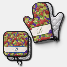 Farbige Fruchtmonogramm Polka-Dot Oven Mitt & Pot Ofenhandschuh & Topflappen-Set