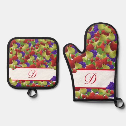 Farbige Fruchtmonogramm Polka-Dot Oven Mitt & Pot Ofenhandschuh & Topflappen-Set (Vorderseite)