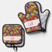 Farbige Fruchtmonogramm Polka-Dot Oven Mitt & Pot Ofenhandschuh & Topflappen-Set (Vorderseite/Rückseite)