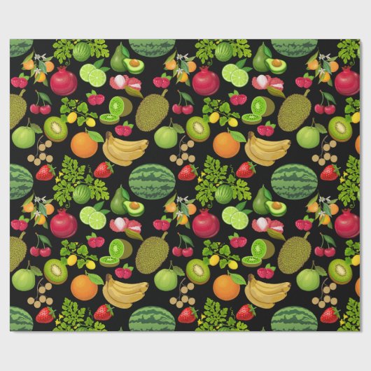 Farbige Fruchtmuster 01.b Schwarze BG Geschenkpapier (Flach)