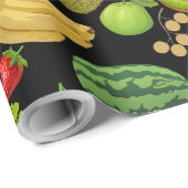 Farbige Fruchtmuster 01.b Schwarze BG Geschenkpapier (Rolleneckpunkt)