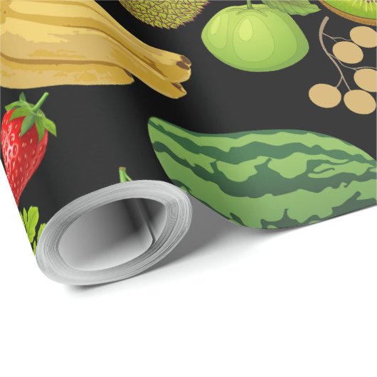 Farbige Fruchtmuster 01.b Schwarze BG Geschenkpapier (Rolleneckpunkt)