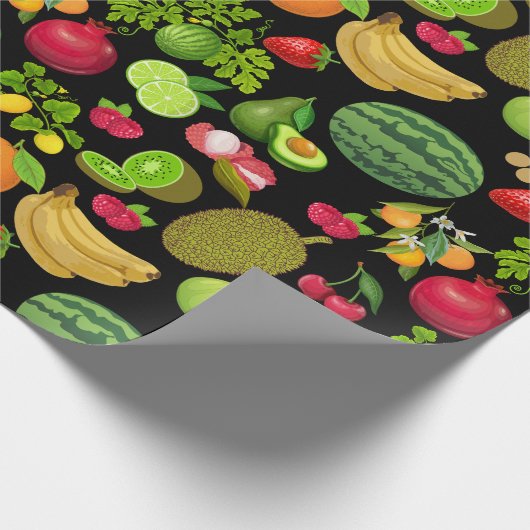 Farbige Fruchtmuster 01.b Schwarze BG Geschenkpapier (Ecke)