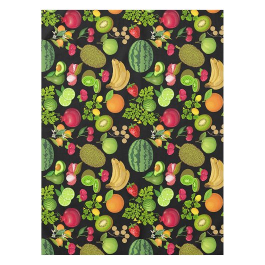Farbige Fruchtmuster 01.b Schwarze BG Tischdecke (Vorderseite)