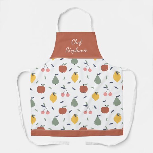 Farbige Fruchtmuster Koch Name Red Kitchen Schürze (Vorderseite)