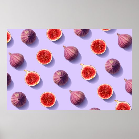 Farbige Fruchtmuster von frischen Feigen auf lila  Poster (Vorne)