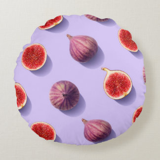 Farbige Fruchtmuster von frischen Feigen auf lila  Rundes Kissen