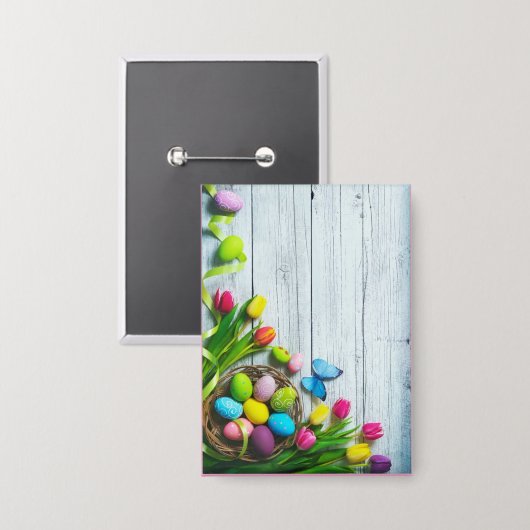 Farbige Frühlings-Tulpenblüten Schmetterling Holz Button (Vorderseite/Rückseite)