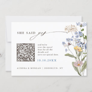 Farbige Frühlings-Wildblumenwiese Foto QR-Code    Save The Date